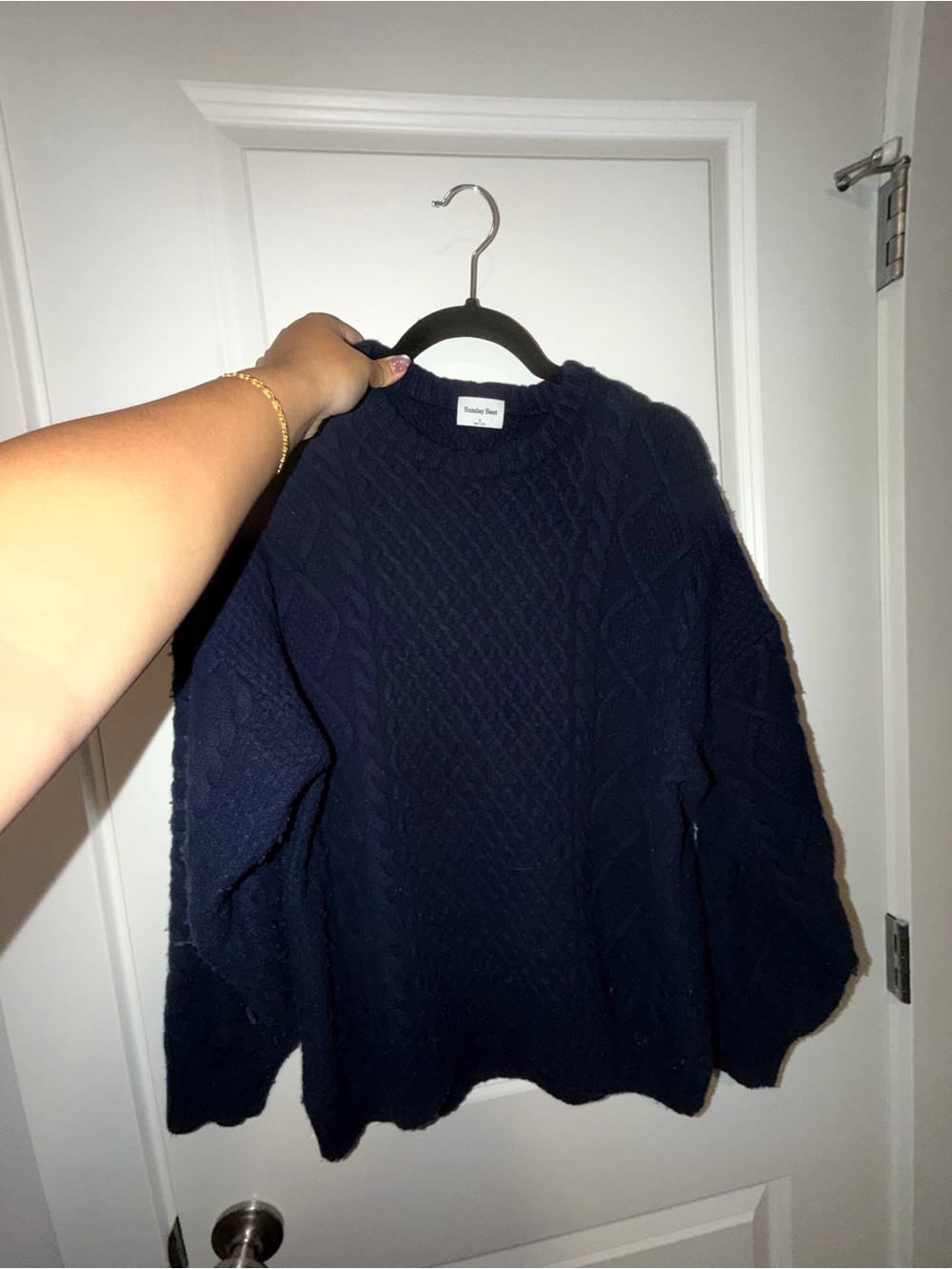 Sunday Best Navy Cable Knit Crew Sweater